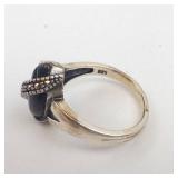 Onyx & Marcasite Setting Ring - Size 7.75-8