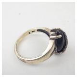 Onyx & Marcasite Setting Ring - Size 7.75-8