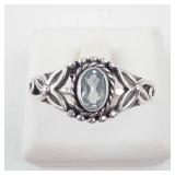 Aquamarine Ring - Sterling Silver (925) - Size 8.75 - Filigree Leaf