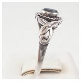 Aquamarine Ring - Sterling Silver (925) - Size 8.75 - Filigree Leaf