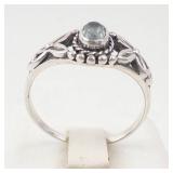 Aquamarine Ring - Sterling Silver (925) - Size 8.75 - Filigree Leaf