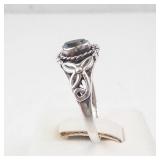 Aquamarine Ring - Sterling Silver (925) - Size 8.75 - Filigree Leaf