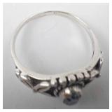 Aquamarine Ring - Sterling Silver (925) - Size 8.75 - Filigree Leaf