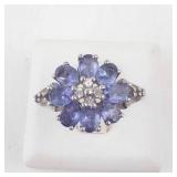 Sterling Silver Tanzanite & Diamond Flower Ring