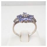 Sterling Silver Tanzanite & Diamond Flower Ring