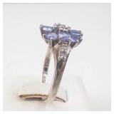 Sterling Silver Tanzanite & Diamond Flower Ring