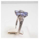 Sterling Silver Tanzanite & Diamond Flower Ring