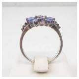 Sterling Silver Tanzanite & Diamond Flower Ring