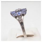 Sterling Silver Tanzanite & Diamond Flower Ring