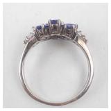 Sterling Silver Tanzanite & Diamond Flower Ring