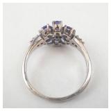 Sterling Silver Tanzanite & Diamond Flower Ring