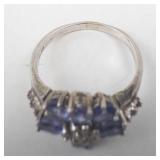 Sterling Silver Tanzanite & Diamond Flower Ring