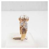 Pearl & CZ Cluster Ring - Size 9, Gold-Tone Jewelry