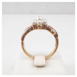 Pearl & CZ Cluster Ring - Size 9, Gold-Tone Jewelry
