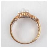Pearl & CZ Cluster Ring - Size 9, Gold-Tone Jewelry