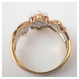 Pearl & CZ Cluster Ring - Size 9, Gold-Tone Jewelry