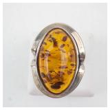 Amber Ring - Sterling Silver 925 - Size 6