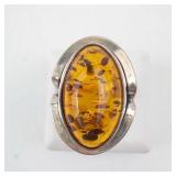 Amber Ring - Sterling Silver 925 - Size 6