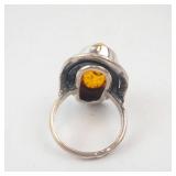 Amber Ring - Sterling Silver 925 - Size 6
