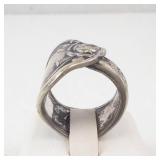 Spoon Ring - Size 5.5 - Silver Tone Rose-Engraved Band