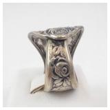 Spoon Ring - Size 5.5 - Silver Tone Rose-Engraved Band