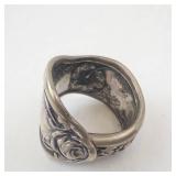 Spoon Ring - Size 5.5 - Silver Tone Rose-Engraved Band