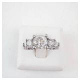 Three-Stone CZ Ring - Vintage Silver Tone, Size 5