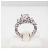 Three-Stone CZ Ring - Vintage Silver Tone, Size 5