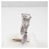 Three-Stone CZ Ring - Vintage Silver Tone, Size 5
