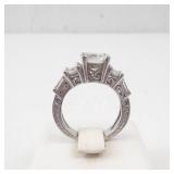 Three-Stone CZ Ring - Vintage Silver Tone, Size 5