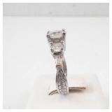 Three-Stone CZ Ring - Vintage Silver Tone, Size 5