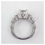 Three-Stone CZ Ring - Vintage Silver Tone, Size 5