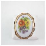 Floral Porcelain Cameo Ring - Gold Tone, Size 6-7, Vintage