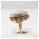 Floral Porcelain Cameo Ring - Gold Tone, Size 6-7, Vintage