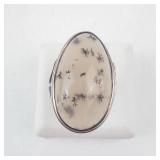 Sterling Silver Oval Dendritic Agate Ring - Size 3.5