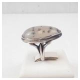 Sterling Silver Oval Dendritic Agate Ring - Size 3.5