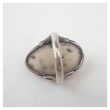 Sterling Silver Oval Dendritic Agate Ring - Size 3.5