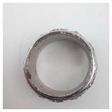 Turquoise Cabochon Filigree Ring - Silver-Tone, Size 6