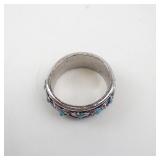 Turquoise Cabochon Filigree Ring - Silver-Tone, Size 6
