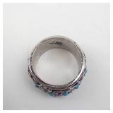 Turquoise Cabochon Filigree Ring - Silver-Tone, Size 6