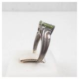 Peridot & Diamond Ring - Sterling Silver - Size 6.5 - Oval Center Stone