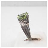 Peridot & Diamond Ring - Sterling Silver - Size 6.5 - Oval Center Stone