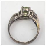 Peridot & Diamond Ring - Sterling Silver - Size 6.5 - Oval Center Stone
