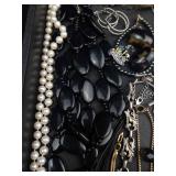 Jewelry Lot - Black Bead Necklaces, Pearl Strands, Silver Chains & Blue Crystal Charms