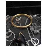 Jewelry Lot - Black Bead Necklaces, Pearl Strands, Silver Chains & Blue Crystal Charms