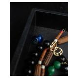 Bead Necklace Lot - Wooden Carved Beads, Green Beads, Black Beads, Red Disc Beads