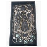 Assorted Fashion Jewelry Lot - Turquoise Flower Clusters, Rhinestone Bib Necklace, Cross Pendants