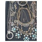 Assorted Fashion Jewelry Lot - Turquoise Flower Clusters, Rhinestone Bib Necklace, Cross Pendants