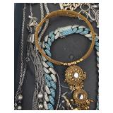Costume Jewelry Lot - Turquoise Chain, Cross Pendants, Pearl Drops, Pink Watch