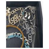 Costume Jewelry Lot - Turquoise Chain, Cross Pendants, Pearl Drops, Pink Watch